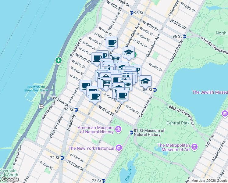 map of restaurants, bars, coffee shops, grocery stores, and more near in New York