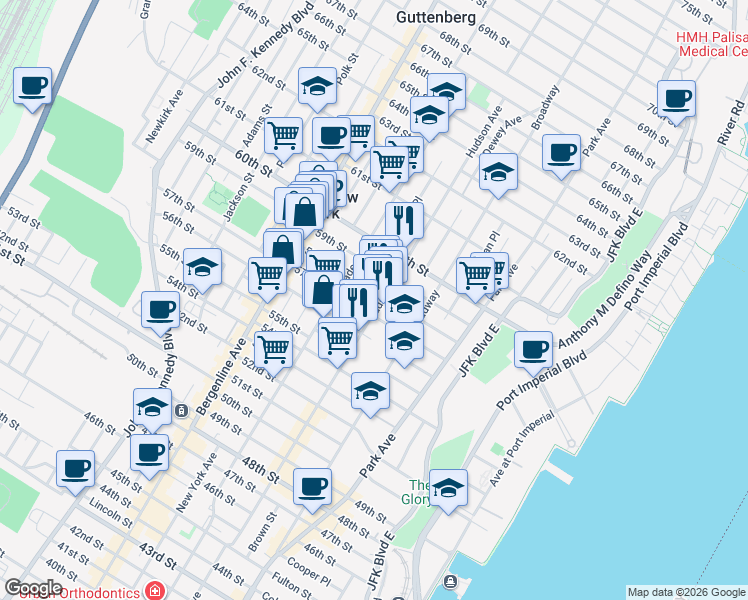 map of restaurants, bars, coffee shops, grocery stores, and more near 324 58th Street in West New York