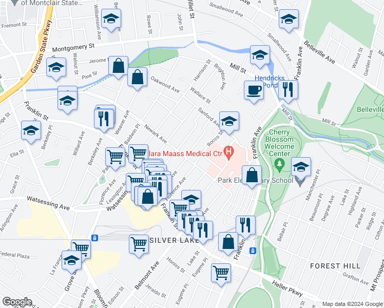 map of restaurants, bars, coffee shops, grocery stores, and more near 50 Cuozzo Street in Belleville