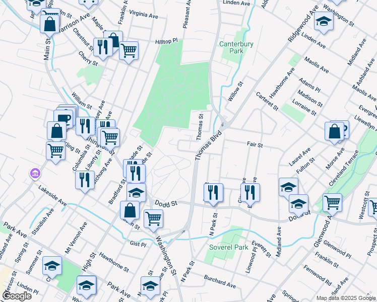 map of restaurants, bars, coffee shops, grocery stores, and more near 357 Carroll Street in City of Orange
