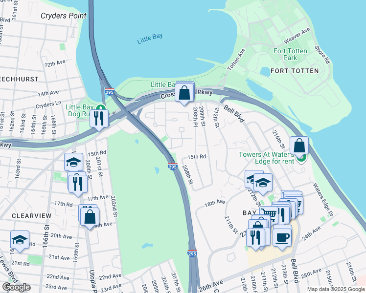map of restaurants, bars, coffee shops, grocery stores, and more near 208-3 Estates Drive in Queens