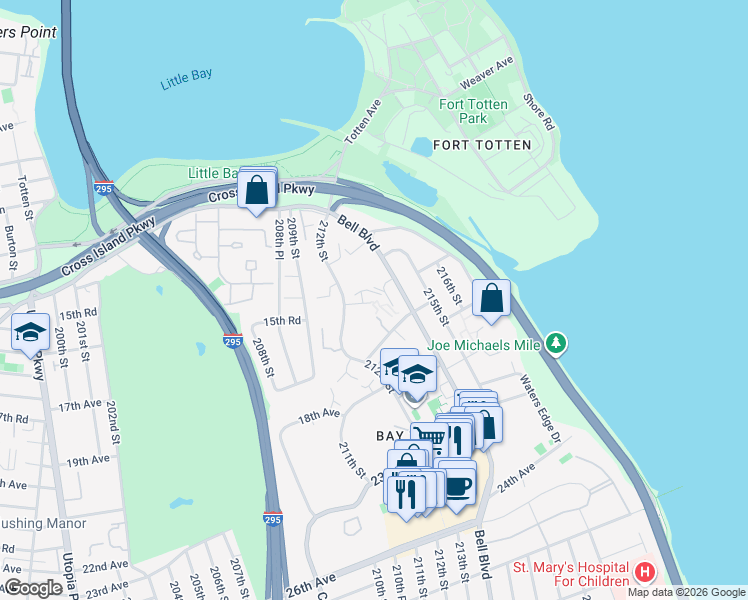 map of restaurants, bars, coffee shops, grocery stores, and more near 15-36 Bell Boulevard in Queens
