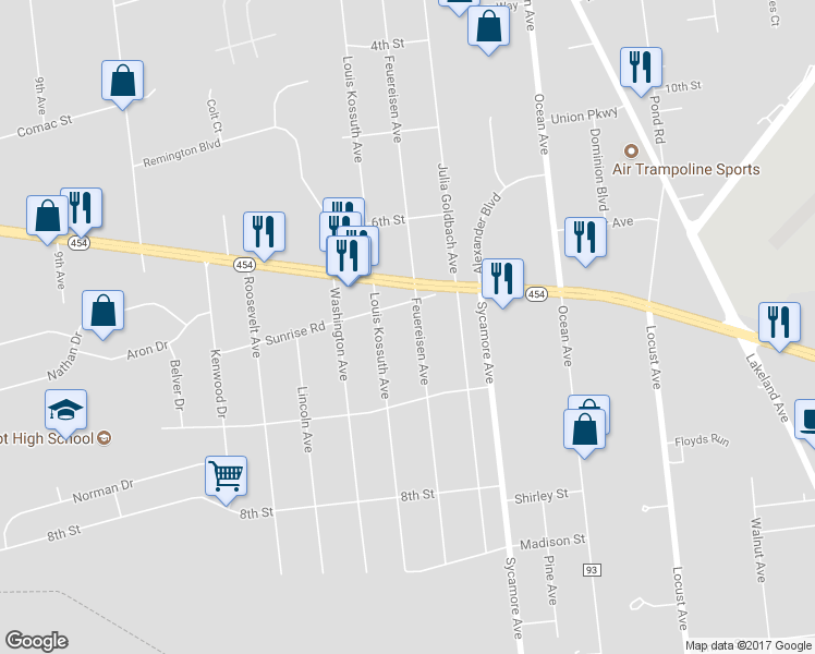 map of restaurants, bars, coffee shops, grocery stores, and more near 1692 Feureisen Avenue in Bohemia