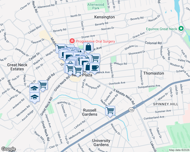 map of restaurants, bars, coffee shops, grocery stores, and more near 15 Schenck Avenue in Great Neck