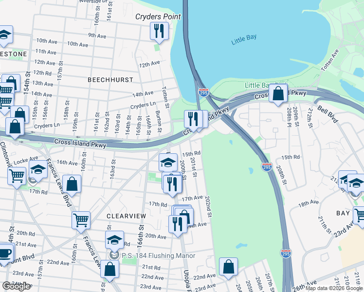 map of restaurants, bars, coffee shops, grocery stores, and more near in Queens