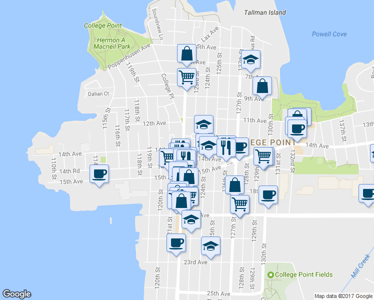 map of restaurants, bars, coffee shops, grocery stores, and more near 13-02 123rd Street in Queens