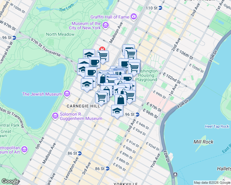 map of restaurants, bars, coffee shops, grocery stores, and more near in New York