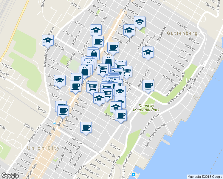 map of restaurants, bars, coffee shops, grocery stores, and more near 324 58th Street in West New York