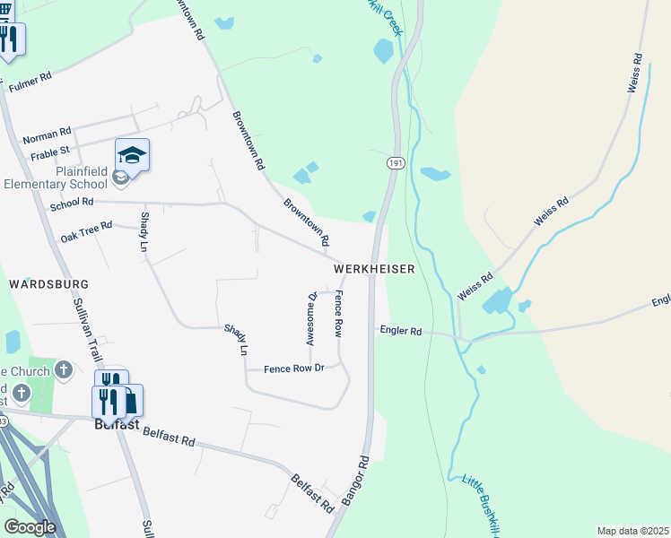map of restaurants, bars, coffee shops, grocery stores, and more near 682 School Rd in Nazareth