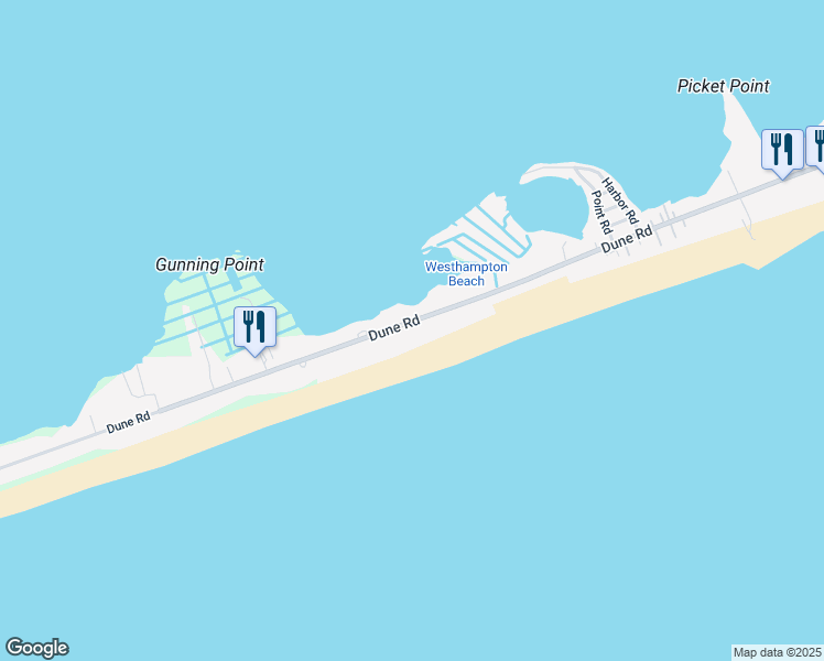 map of restaurants, bars, coffee shops, grocery stores, and more near 499 Dune Road in Westhampton Beach