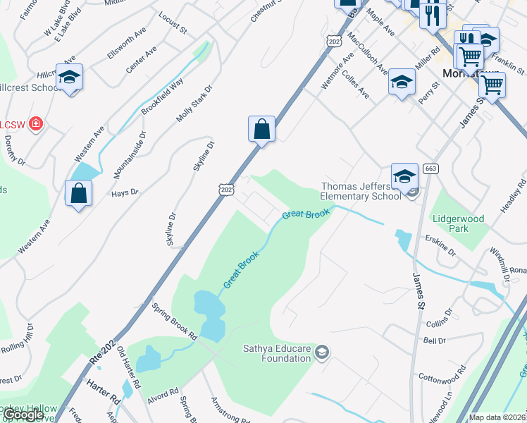 map of restaurants, bars, coffee shops, grocery stores, and more near 10 Shelley Place in Morristown