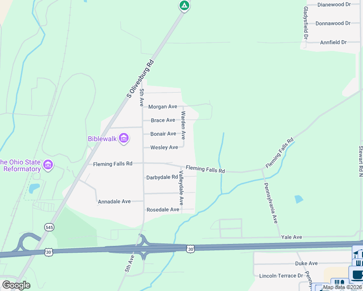 map of restaurants, bars, coffee shops, grocery stores, and more near 630 Bonair Avenue in Mansfield