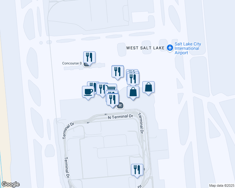 map of restaurants, bars, coffee shops, grocery stores, and more near 775 North Terminal Drive in Salt Lake City