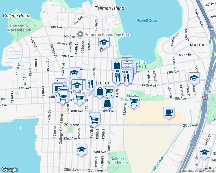 map of restaurants, bars, coffee shops, grocery stores, and more near in Queens