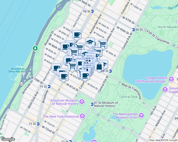 map of restaurants, bars, coffee shops, grocery stores, and more near in New York