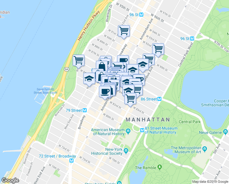 map of restaurants, bars, coffee shops, grocery stores, and more near in New York