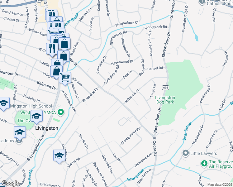 map of restaurants, bars, coffee shops, grocery stores, and more near 113 East Cedar Street in Livingston