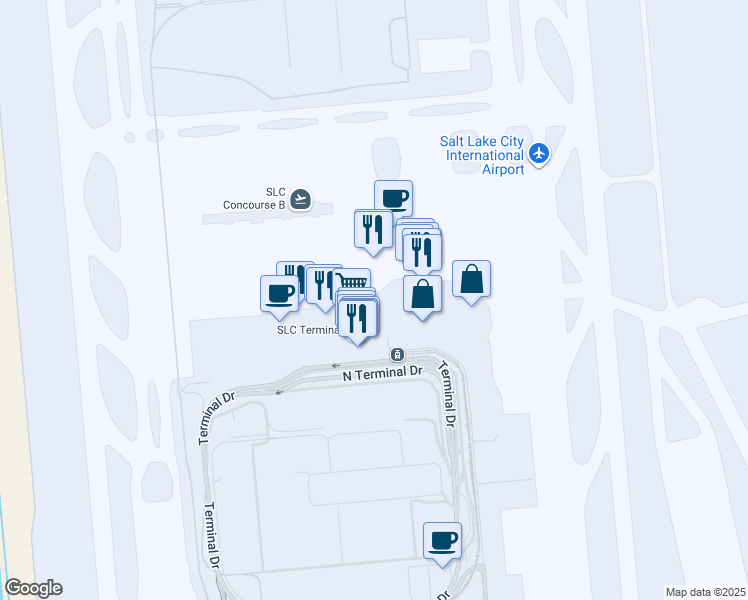 map of restaurants, bars, coffee shops, grocery stores, and more near 778 North Terminal Drive in Salt Lake City