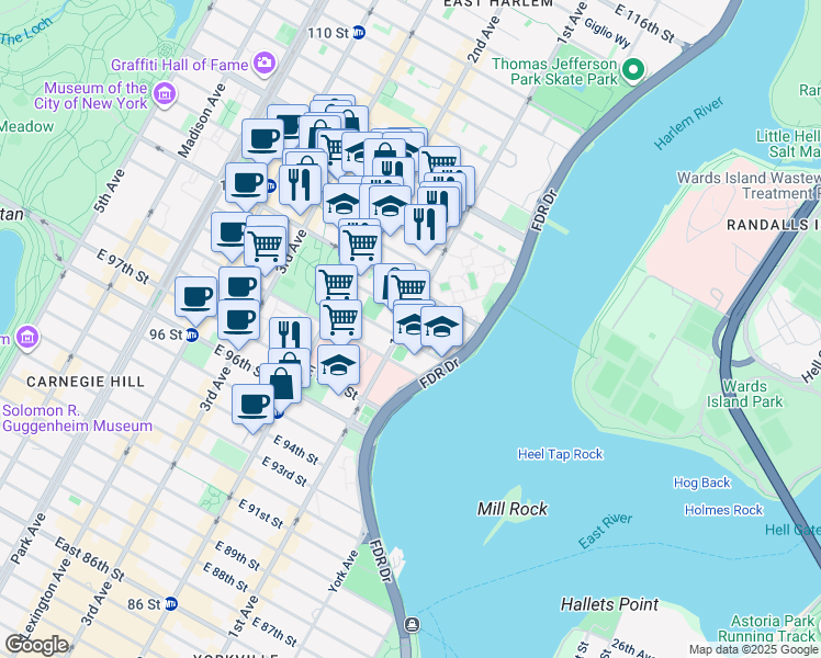 map of restaurants, bars, coffee shops, grocery stores, and more near in New York