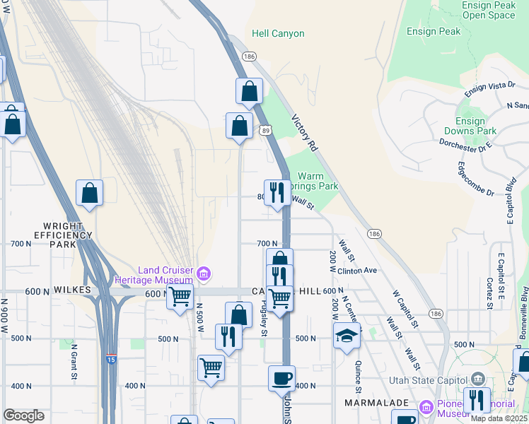 map of restaurants, bars, coffee shops, grocery stores, and more near 771 North Marmalade Lane in Salt Lake City