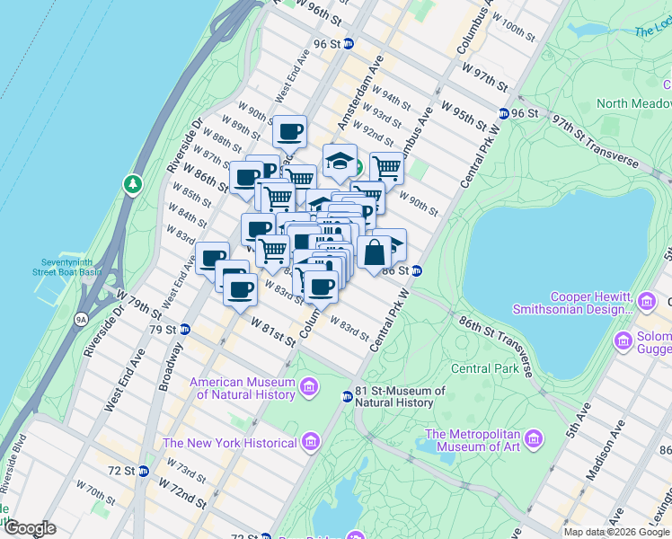 map of restaurants, bars, coffee shops, grocery stores, and more near in New York