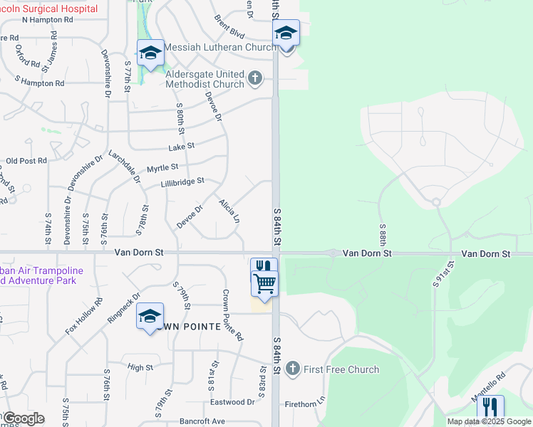 map of restaurants, bars, coffee shops, grocery stores, and more near 8341 Karl Ridge Road in Lincoln