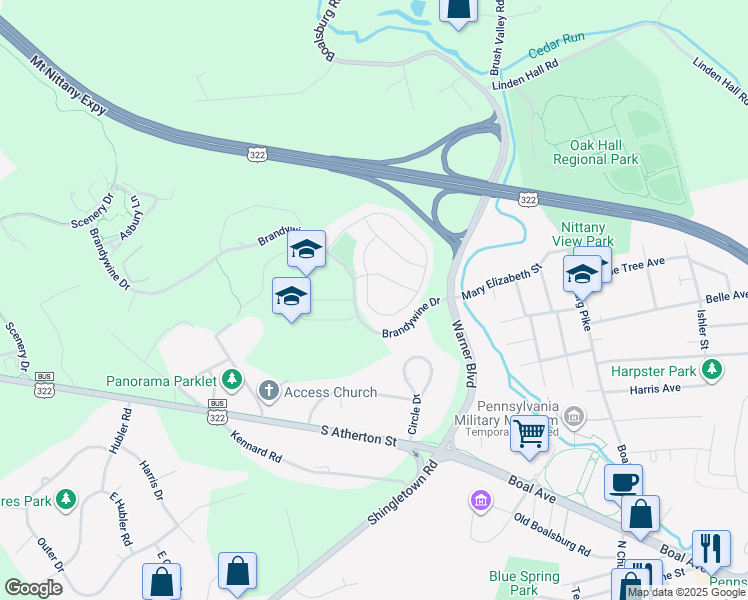 map of restaurants, bars, coffee shops, grocery stores, and more near 370 Florence Way in State College