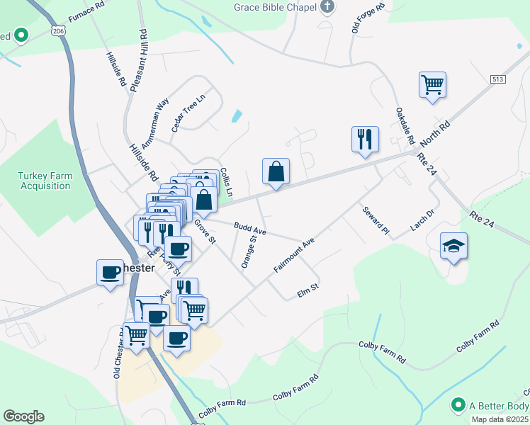 map of restaurants, bars, coffee shops, grocery stores, and more near 11 Church Street in Chester