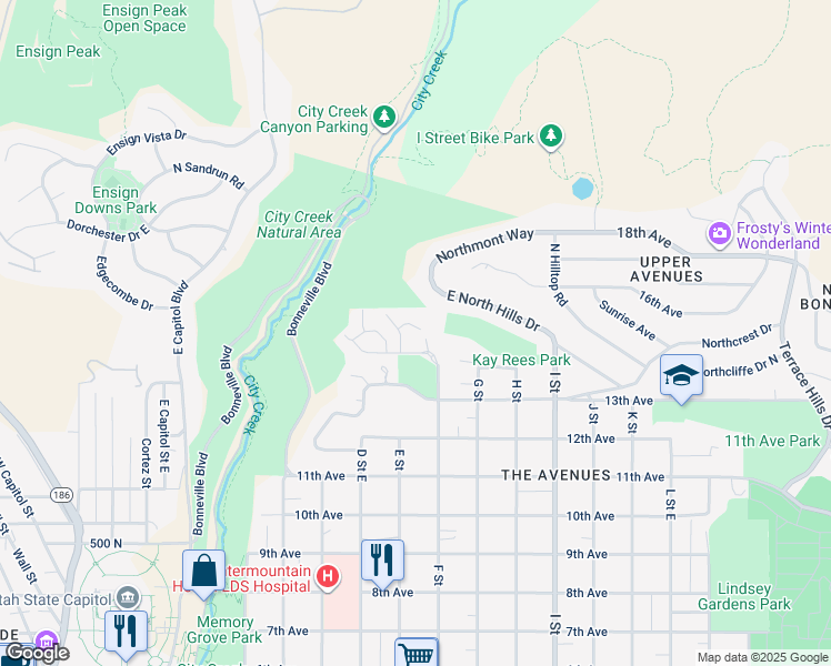 map of restaurants, bars, coffee shops, grocery stores, and more near 825 North Juniperpoint Court in Salt Lake City