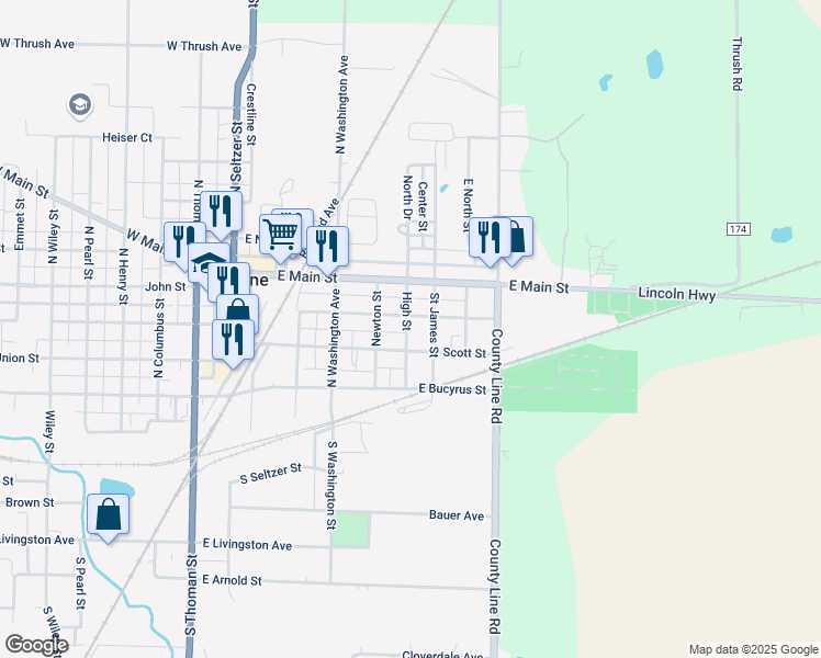 map of restaurants, bars, coffee shops, grocery stores, and more near 612 South Street in Crestline