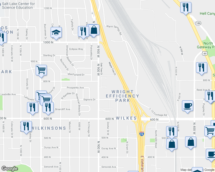 map of restaurants, bars, coffee shops, grocery stores, and more near 756 900 West in Salt Lake City