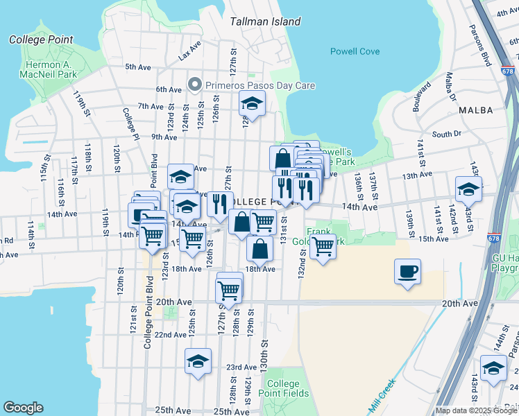 map of restaurants, bars, coffee shops, grocery stores, and more near in Queens