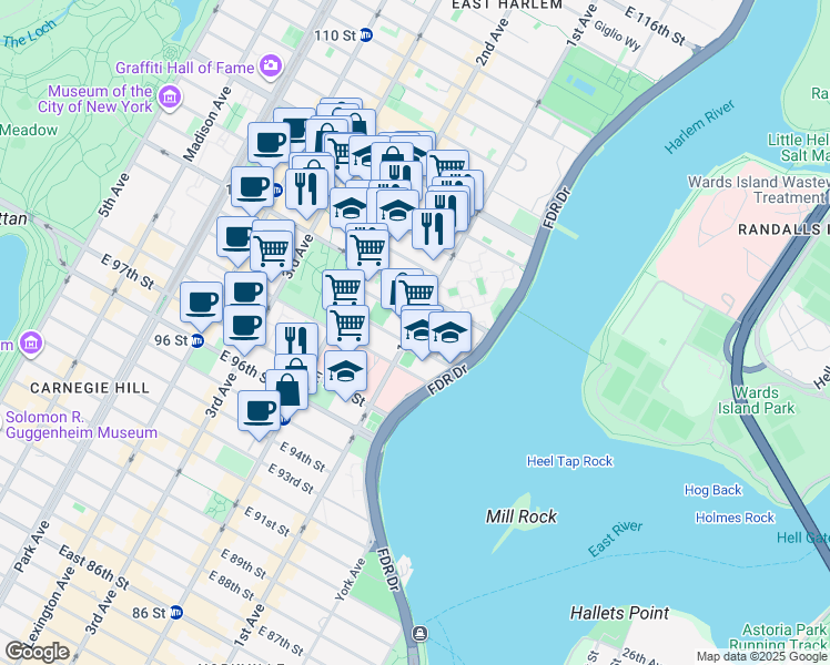 map of restaurants, bars, coffee shops, grocery stores, and more near in New York