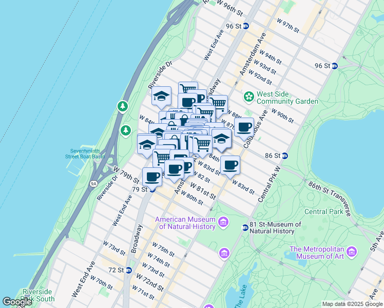 map of restaurants, bars, coffee shops, grocery stores, and more near in New York