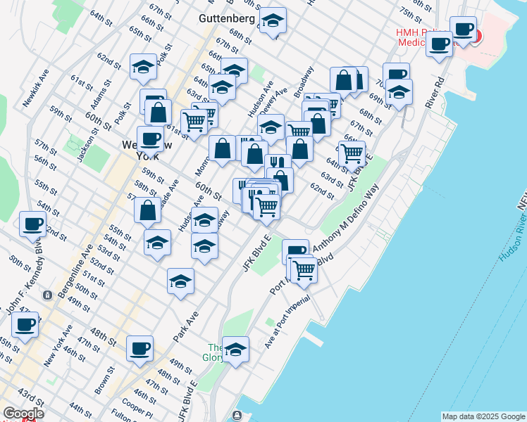 map of restaurants, bars, coffee shops, grocery stores, and more near 6035 Park Avenue in West New York