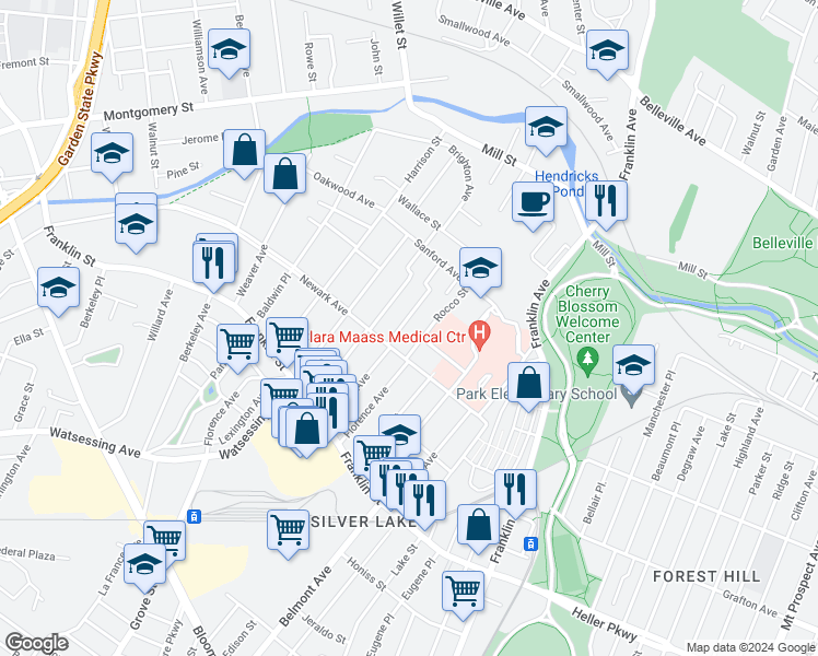 map of restaurants, bars, coffee shops, grocery stores, and more near 50 Cuozzo Street in Belleville