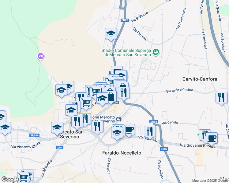 map of restaurants, bars, coffee shops, grocery stores, and more near 10 Via Parco in Mercato San Severino