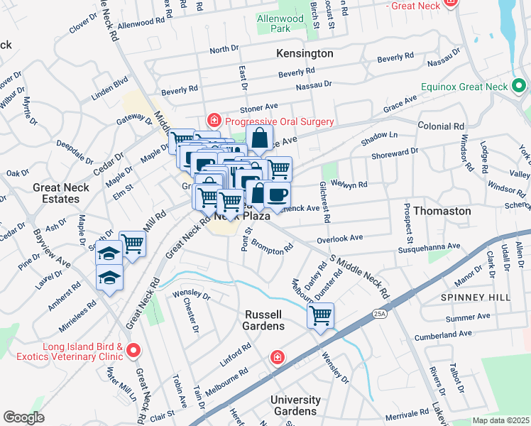 map of restaurants, bars, coffee shops, grocery stores, and more near 5 Schenck Avenue in Great Neck