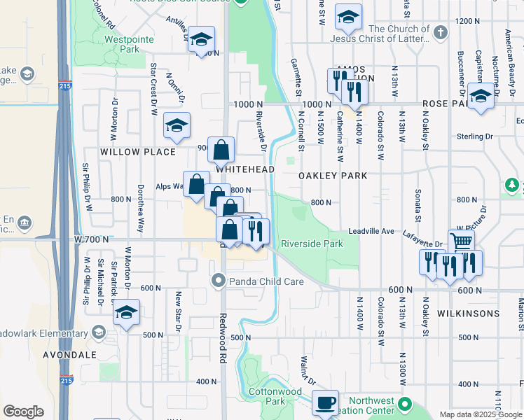 map of restaurants, bars, coffee shops, grocery stores, and more near 741 Riverside Drive in Salt Lake City