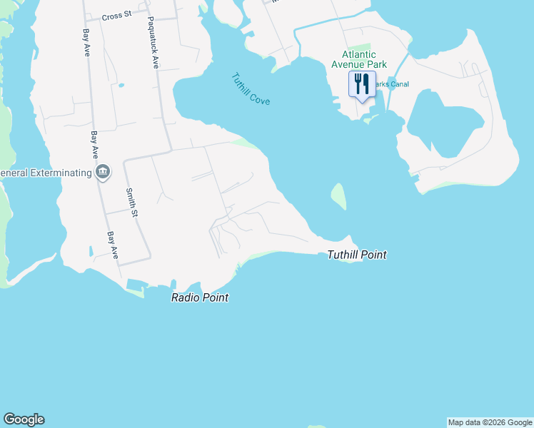 map of restaurants, bars, coffee shops, grocery stores, and more near 71 Tuthill Point Road in East Moriches