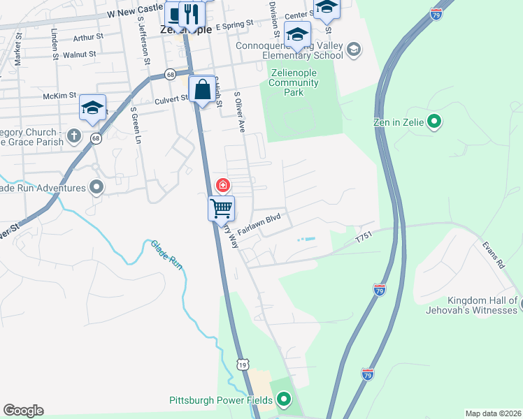 map of restaurants, bars, coffee shops, grocery stores, and more near 118 Maria Lane in Zelienople