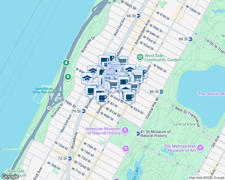 map of restaurants, bars, coffee shops, grocery stores, and more near in New York