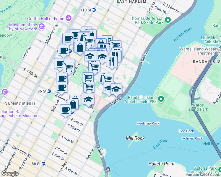 map of restaurants, bars, coffee shops, grocery stores, and more near in New York