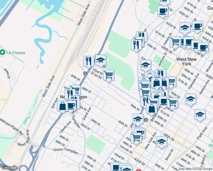 map of restaurants, bars, coffee shops, grocery stores, and more near 1435 51st Street in North Bergen