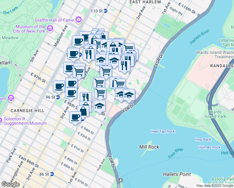 map of restaurants, bars, coffee shops, grocery stores, and more near in New York