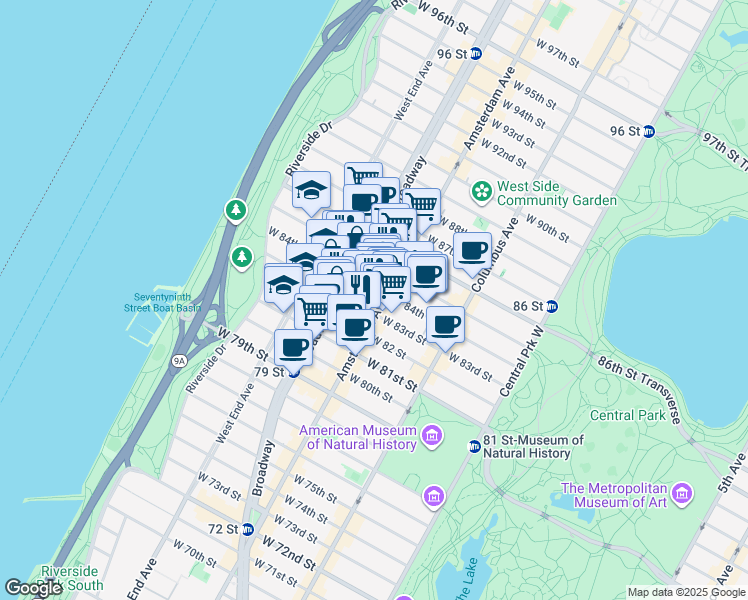 map of restaurants, bars, coffee shops, grocery stores, and more near in New York