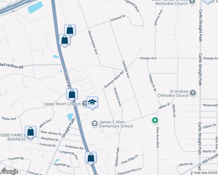 map of restaurants, bars, coffee shops, grocery stores, and more near 146 Seaman Neck Road in Dix Hills