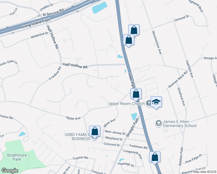 map of restaurants, bars, coffee shops, grocery stores, and more near 4 Fox Hollow Court in Dix Hills