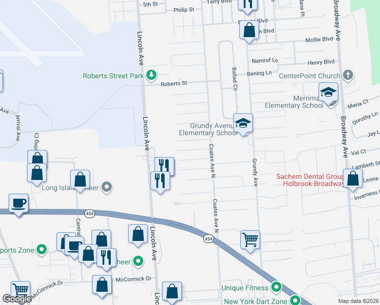 map of restaurants, bars, coffee shops, grocery stores, and more near 169 Helen Street in Holbrook