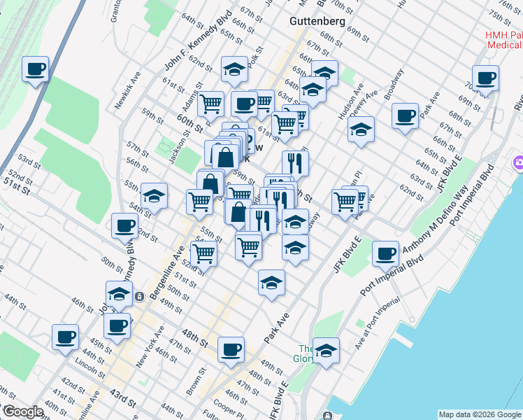 map of restaurants, bars, coffee shops, grocery stores, and more near 324 58th Street in West New York